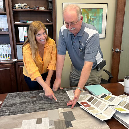 Our office manager choosing tile options